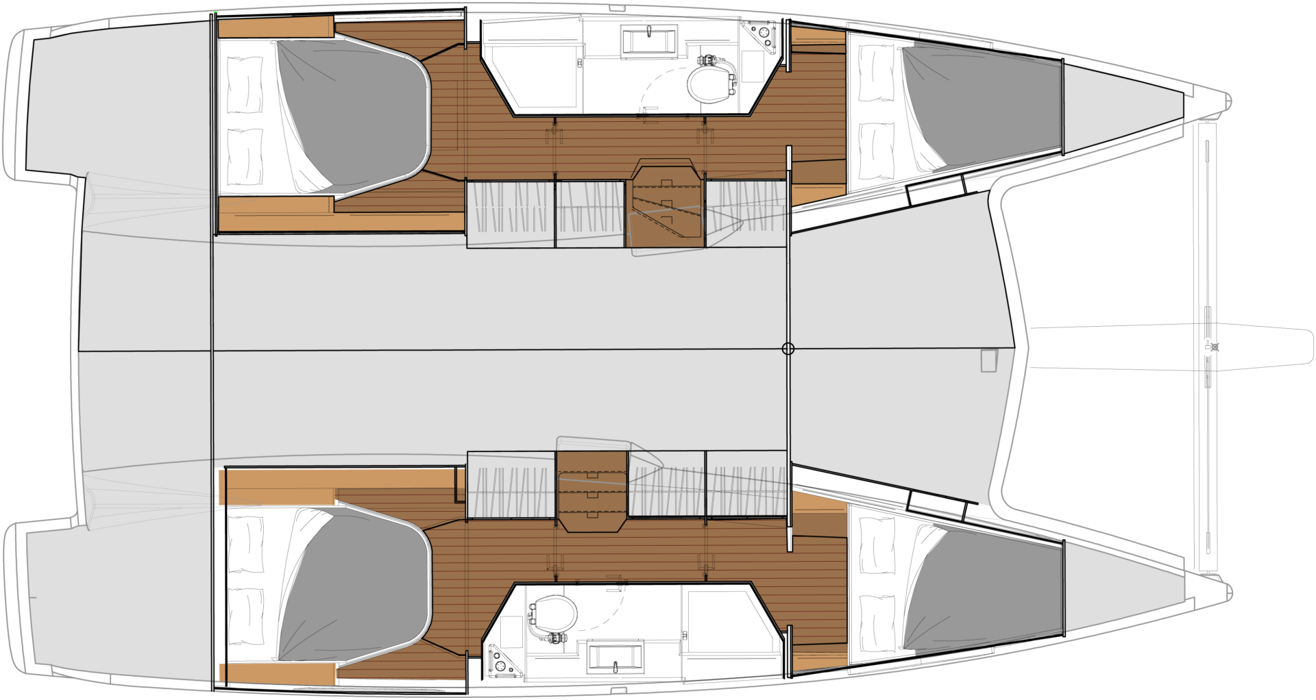 Fountaine Pajot Lucia 40 4-Cabin Charter Layout Plan